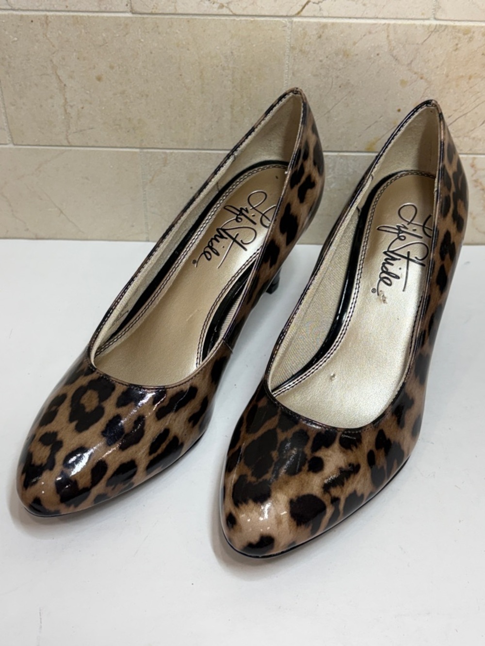 Life Stride Leopard Patent Round-Toe Pumps - Brown & Black, 6N